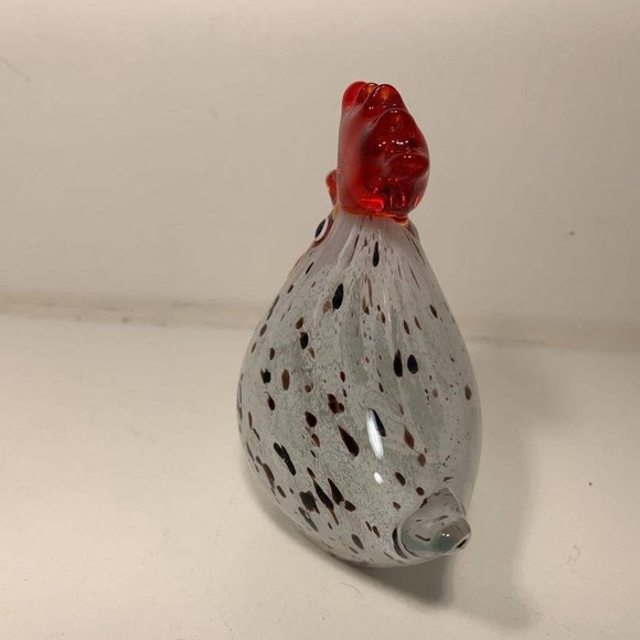 White Art Glass Chicken With Brown Spots - Picture 5 of 6
